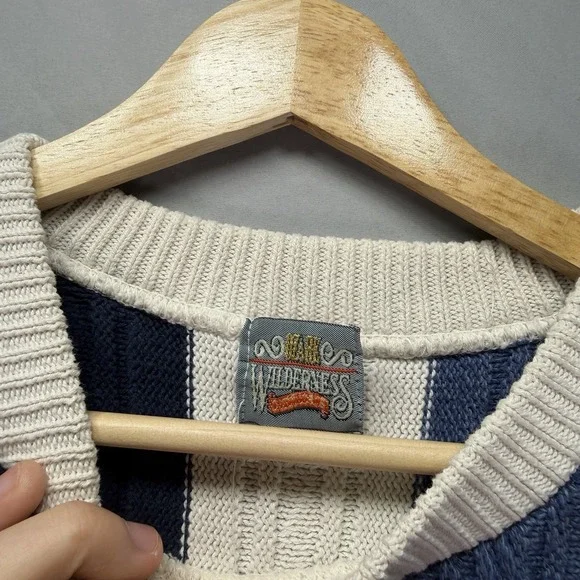 Vintage Grandpa Sweater Mens Medium Blue Cabe Knit 3D Knit Ozark Wilderness - Picture 7 of 10